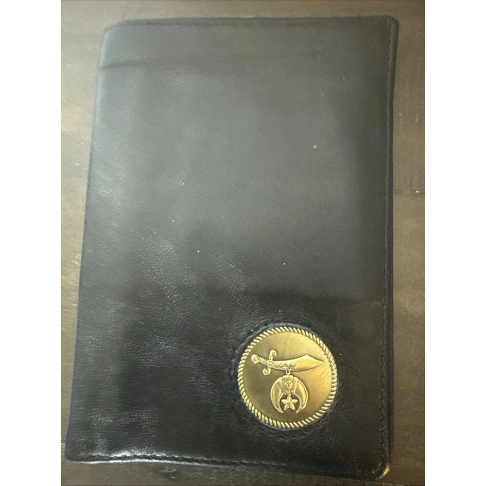 Lether Wallet with Vintage USA Masonic Sword Crescent Moon Star Shriner Emblem